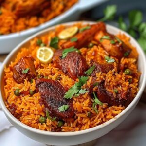 jollof with spicy goat meat